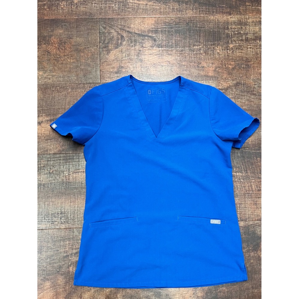 FIGS Scrub Top Women's Size XS Blue V-Neck Short Sleeve Pockets Medical Uniform